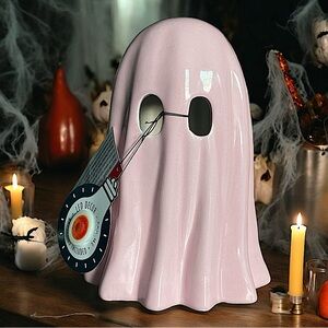 Halloween Ceramic Pink Ghost w/ Light Up Eyes LED